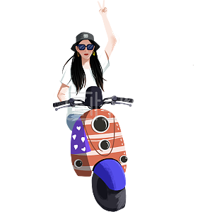 图怪兽原创卡通插画骑电瓶车小电驴