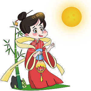 图怪兽原创元素中秋节提着莲花灯的古装女性人物元素