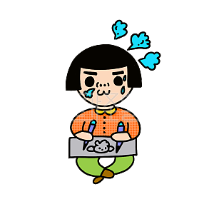 图怪兽原创元素卡通设计师累的喘粗气表情包插画元素