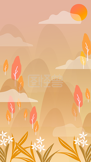 图怪兽原创元素卡通山云风景插画元素