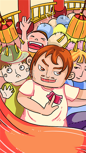 图怪兽原创元素 国庆 吐槽漫画 旅游 人山人海 热闹元素
