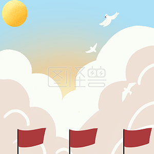 卡通国庆国旗飘扬图怪兽原创元素