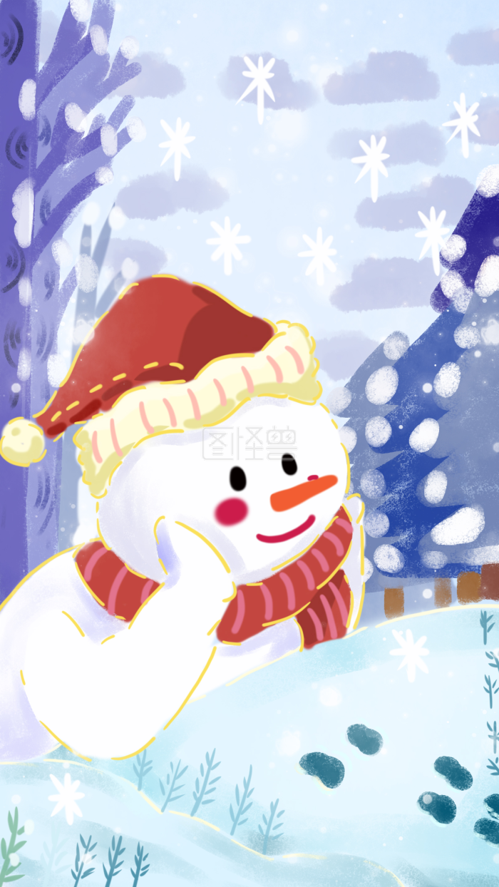 图怪兽原创元素 卡通 节气 大雪 雪地 雪人元素