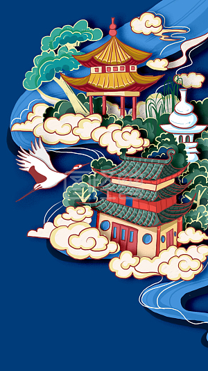 图怪兽原创元素 复古国潮古风建筑