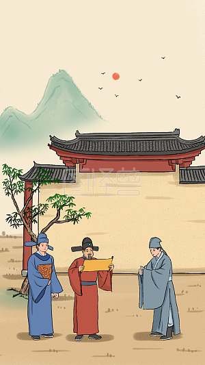 图怪兽原创中国风秀才中举详情古风 中国风 风格 装饰画 背景