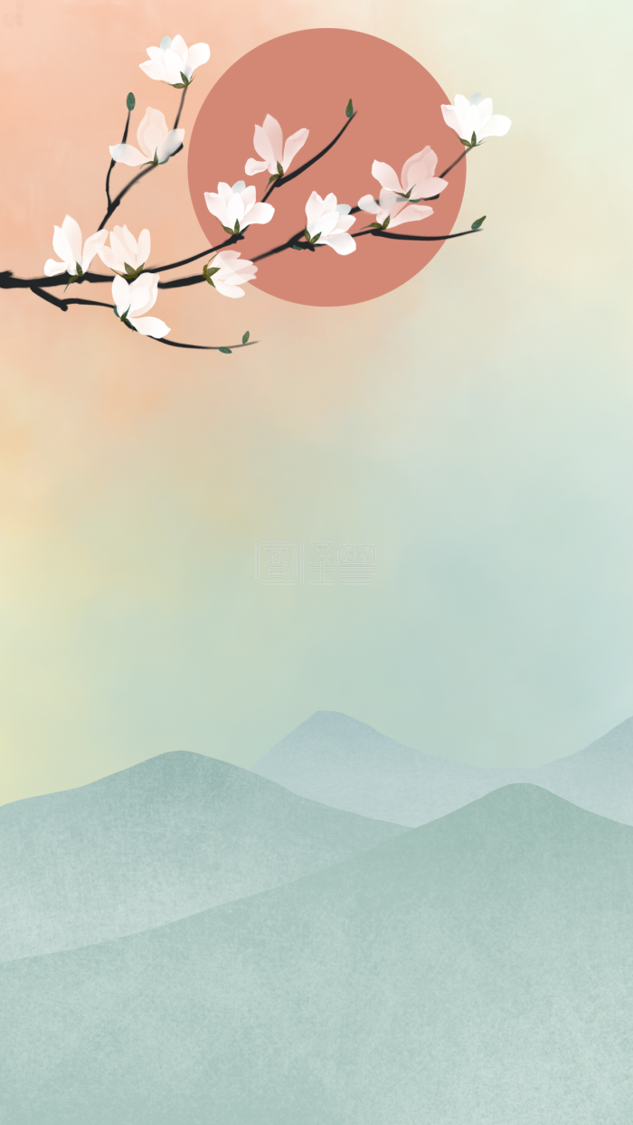 图怪兽原创元素古风玉兰手机背景-背景素材图片-图怪兽