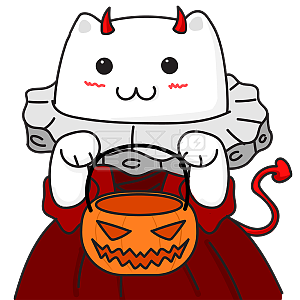 图怪兽原创元素万圣节猫恶魔红色礼服南瓜灯可爱q版卡通插画元素