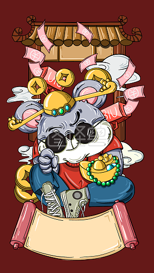 中秋节国潮玉兔月饼详情图怪兽原创元素国潮老鼠拜大年详情