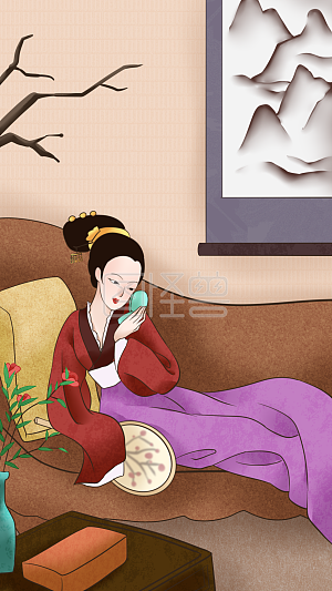 图怪兽原创元素古风双十一古代美女侧卧背景