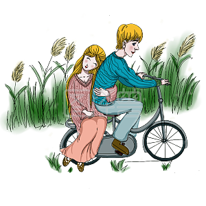 图怪兽原创元素卡通骑自行车的情侣