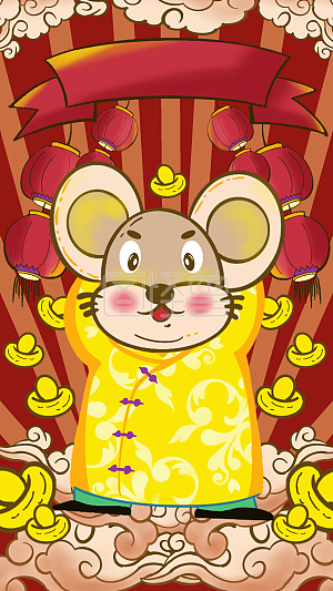 图怪兽原创背景国潮风老鼠鼠年喜庆手机海报