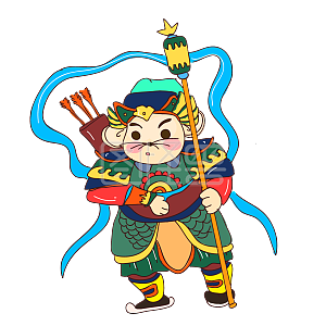 图怪兽原创元素 卡通 老鼠 鼠年 红色 门神 神荼
