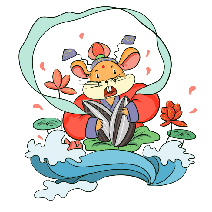 图怪兽原创元素鼠年卡通荷花鼠元素-背景素材图片-图怪兽