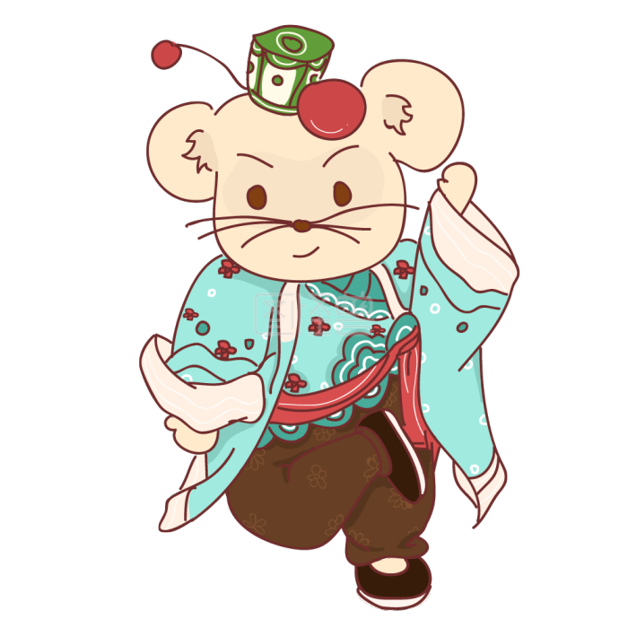 图怪兽原创元素 卡通 京剧老鼠 鼠年 青色-背景素材图片-图怪兽