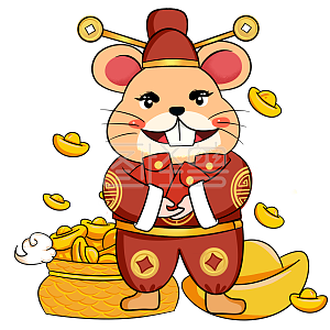 图怪兽原创元素鼠年2020年卡通老鼠手捧红包形象元素