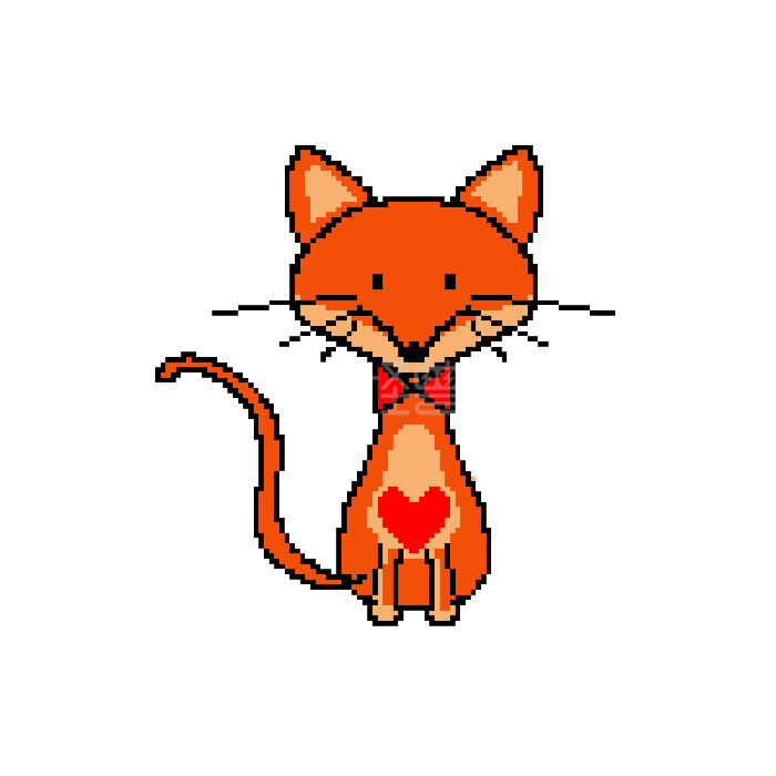 图怪兽原创元素小动物像素画橘红色爱心小狐狸红领结