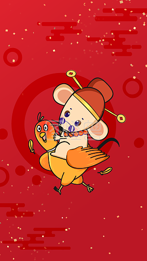图怪兽原创元素元旦节跨年海报老鼠骑着鸡卡通手绘背景