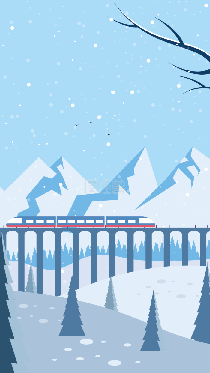 图怪兽原创元素大雪高铁火车风景插画