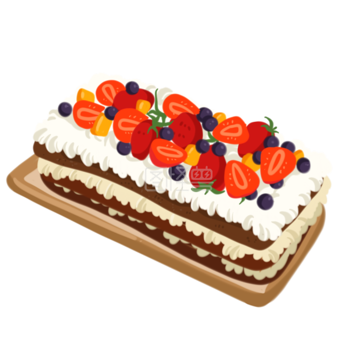 图怪兽原创元素装饰小元素插画元素长方形水果蛋糕草莓