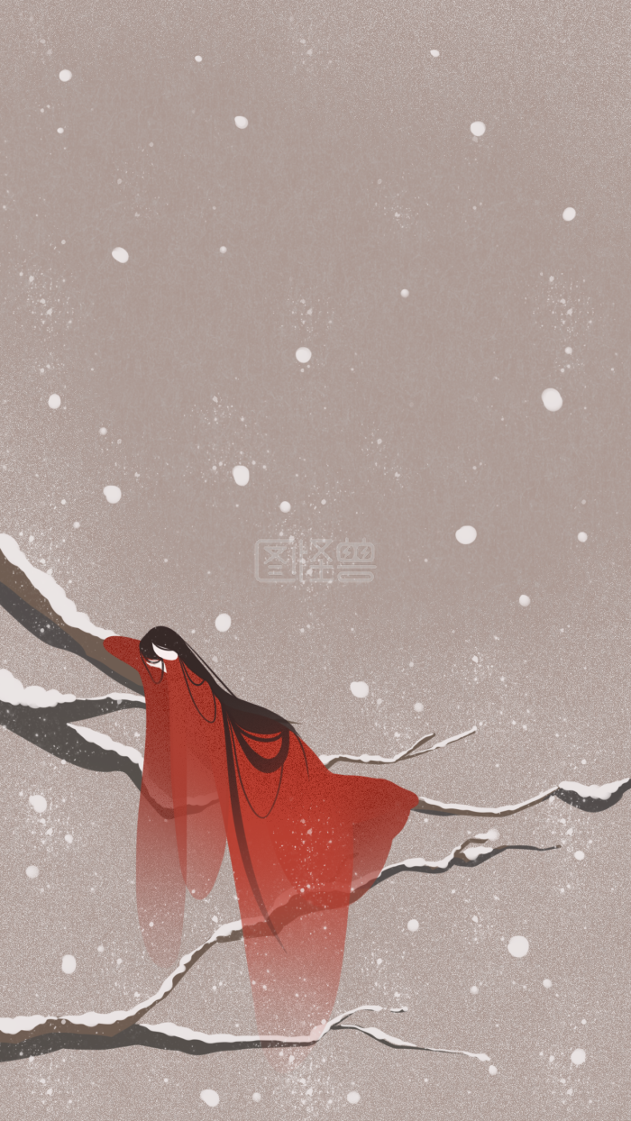 图怪兽原创元素大雪古风飘雪女子背景