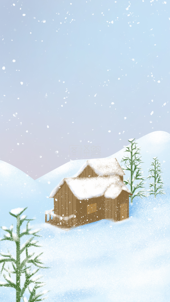 图怪兽原创素材冬天下雪卡通房子背景 背景素材图片 图怪兽