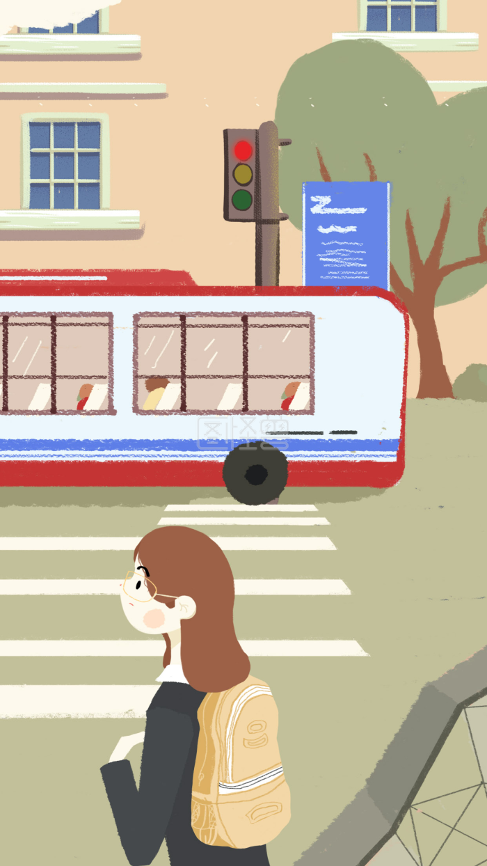 公交车 等车 一个人 马路