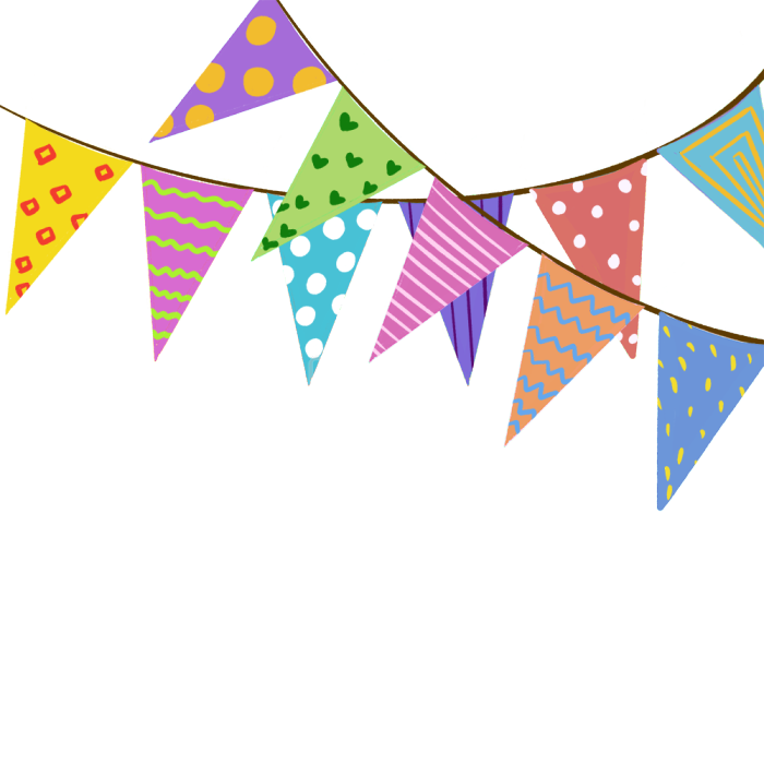 图怪兽原创元素手绘卡通彩色生日节日彩旗插画元素