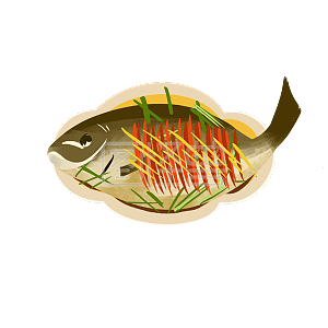 图怪兽原创元素手绘卡通冬季美食清蒸鱼插画元素