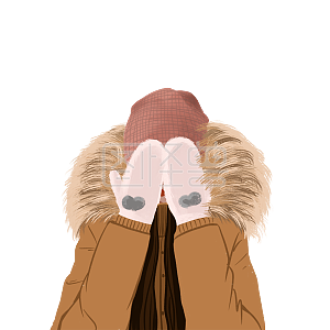 图怪兽原创元素卡通手绘冬天戴手套的女生插画元素