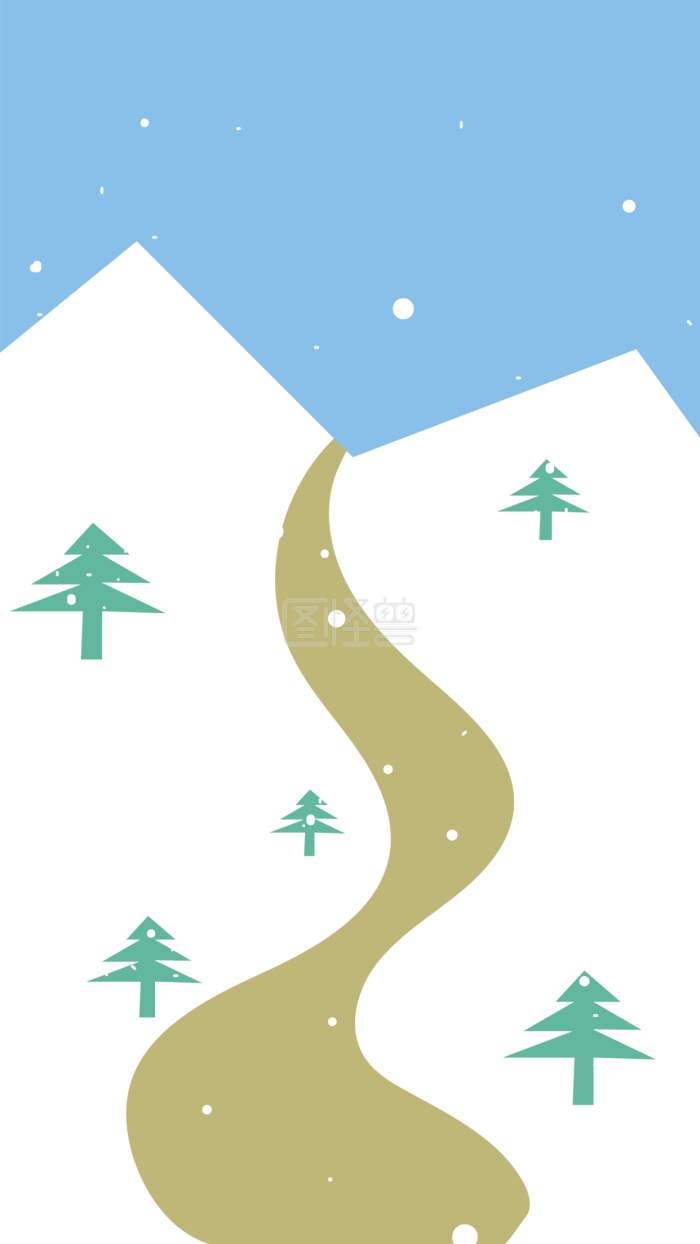 图怪兽原创素材手绘冬日雪山下的雪松