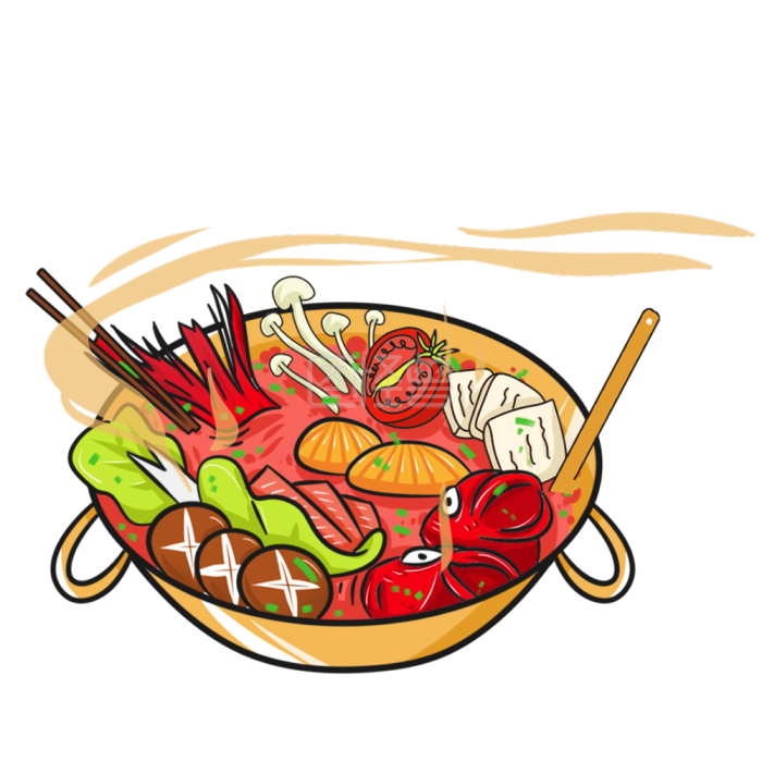 图怪兽原创元素冬季美食之热气腾腾的鱼火锅卡通风格元素手绘