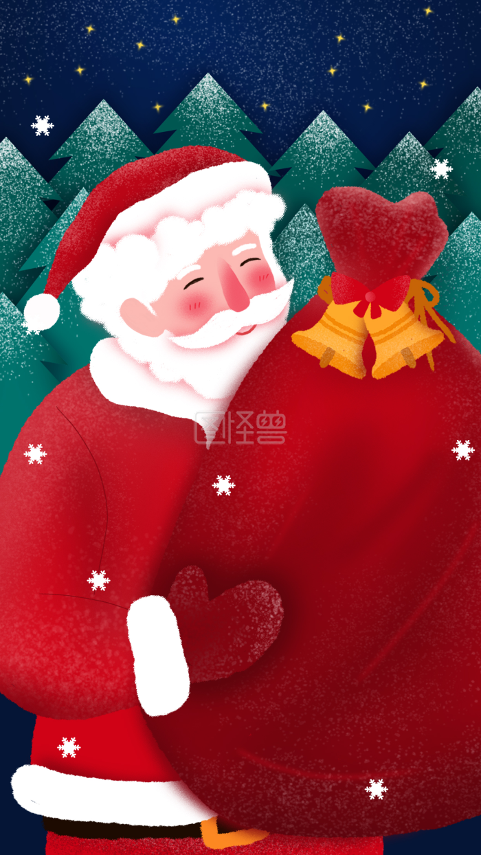 图怪兽原创元素手绘插画圣诞节圣诞老人背景图