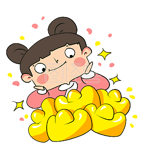 元宝女孩元素详情图怪兽原创元素新年发大财卡通表情包详情图