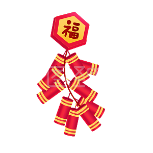 图怪兽原创元素春节喜庆装饰红色一串卡通风格鞭炮手绘元素