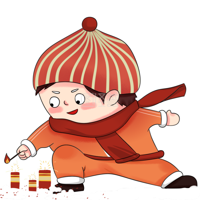 图怪兽原创元素春节点鞭炮玩耍的喜庆的小朋友卡通手绘元素