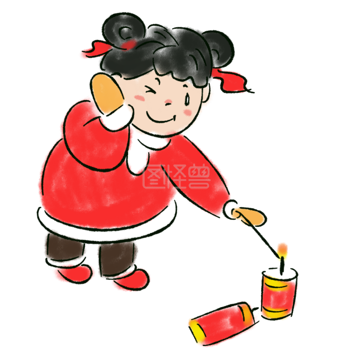图怪兽原创元素放鞭炮的女孩