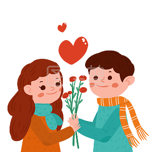 图怪兽原创元素扁平风情人节送玫瑰花的情侣