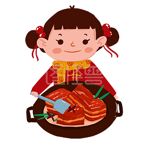 炖大肉的男孩详情图怪兽原创元素新年新春美食红烧猪肉手绘元素