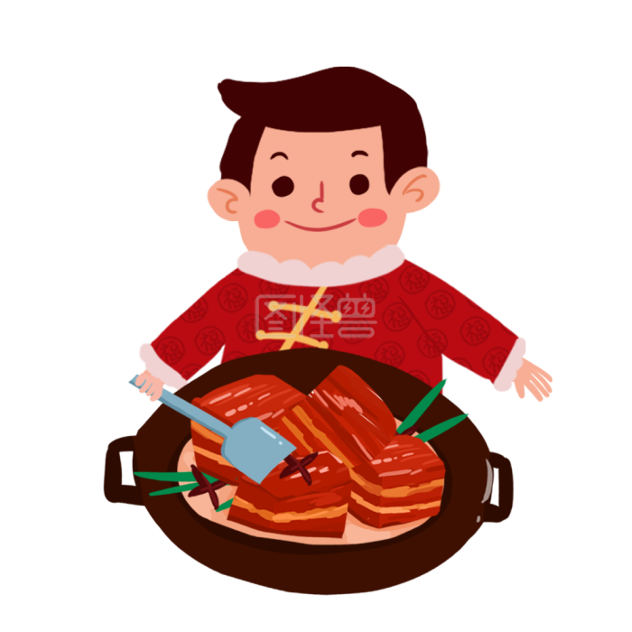 图怪兽原创元素扁平风腊月二十六炖大肉的男孩
