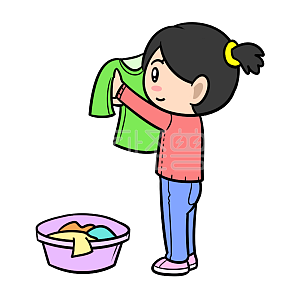 图怪兽原创元素卡通女孩洗衣服做家务迎春节