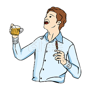 图怪兽原创元素喝啤酒烤串夜宵的人插画元素