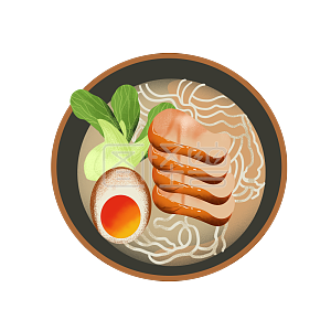 手绘美食肌理烩面插画元素详情图怪兽原创元素手绘美食扁平风面食
