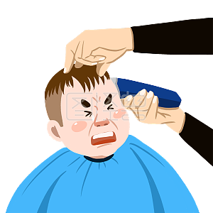 图怪兽原创元素龙抬头手绘卡通理发哭泣孩子元素插画