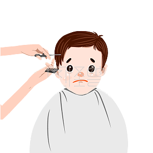 图怪兽原创元素龙抬头手绘卡通剪发男孩元素插画