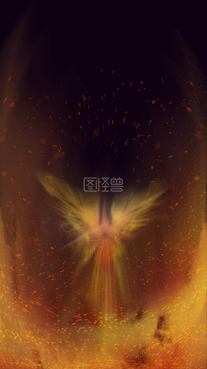 图怪兽原创元素红色大气火炎凤凰h5手机海报