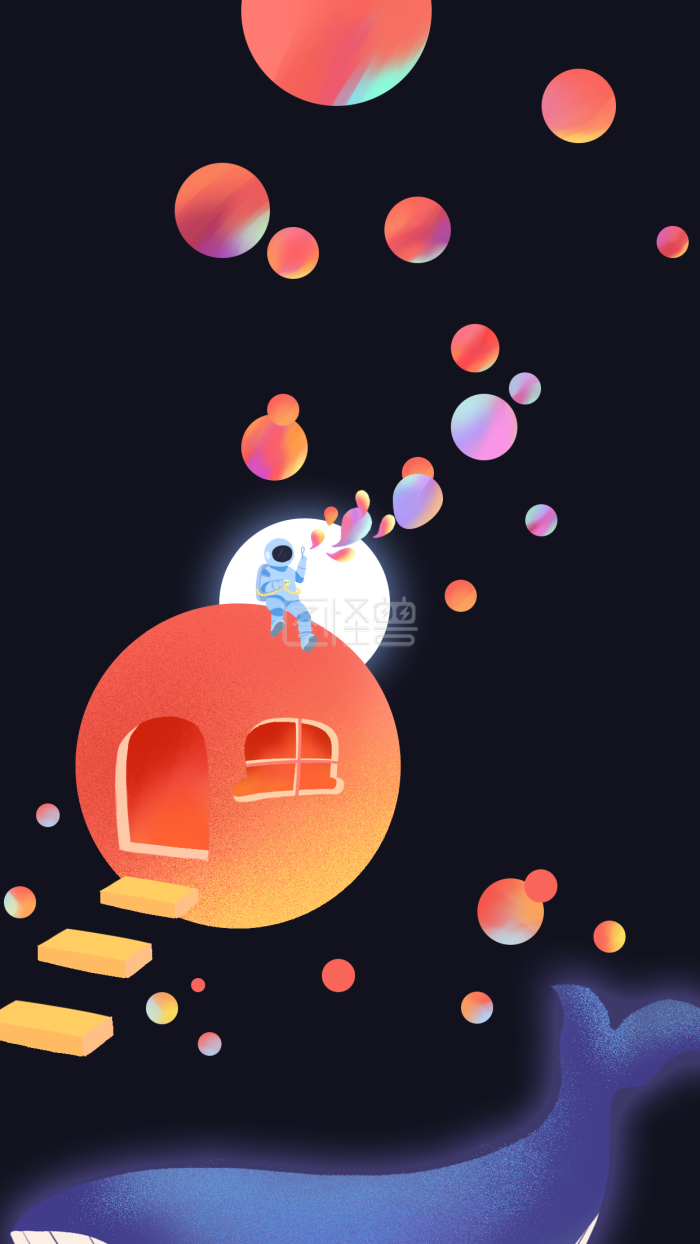 图怪兽原创元素简约渐变风格汤圆插画