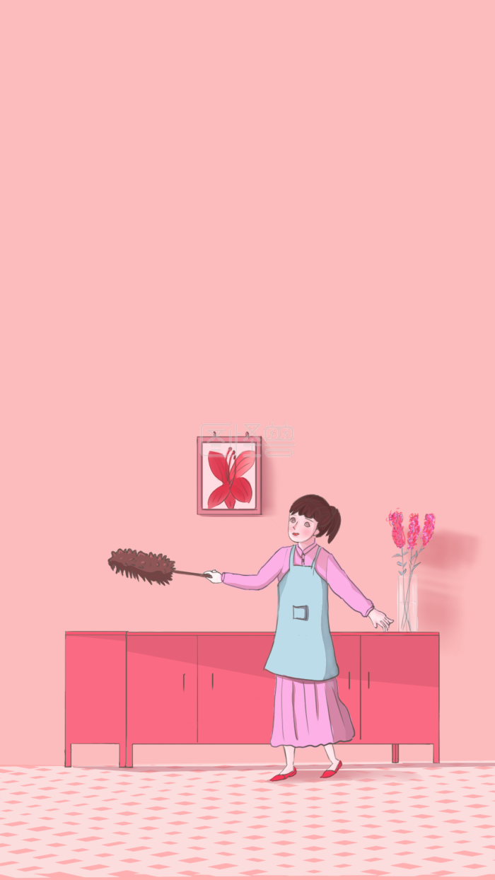 图怪兽原创元素新年年俗大扫除背景插画