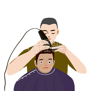 图怪兽原创元素龙抬头手绘卡通理发的男人和理发师元素插画