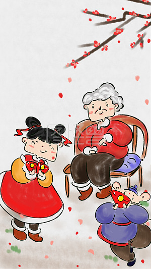 图怪兽原创元素水墨大年初一拜年手机海报