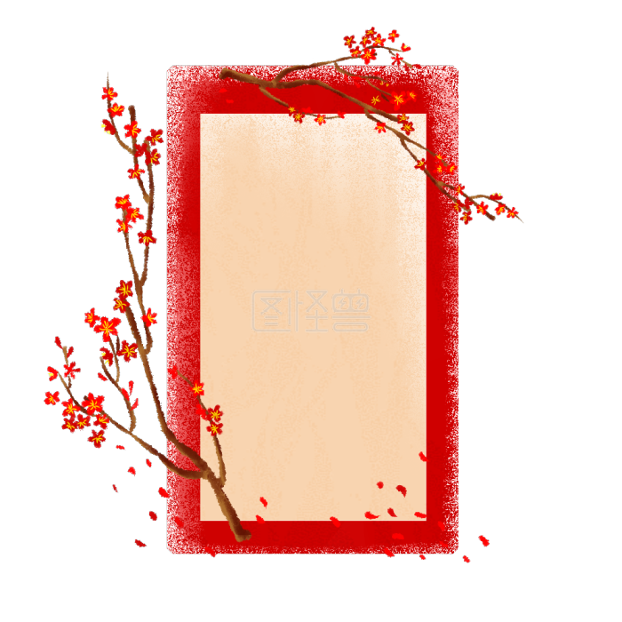图怪兽原创元素中国风红色喜庆梅花新年贺卡背景素材图片 图怪兽